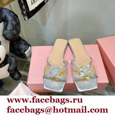 Mach & Mach Rose Flower Slides PVC Silver 2022 Mach & Mach Rose Flower Slides PVC Silver 2022